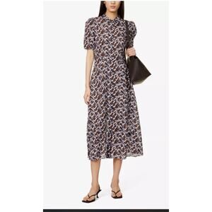 THEORY Jasper Silk Midi Shirt Dress Size 2 A-line Business Casual Short Sleeve